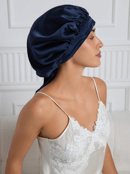 Gorro de dormir elegante de seda pura con cintas largas