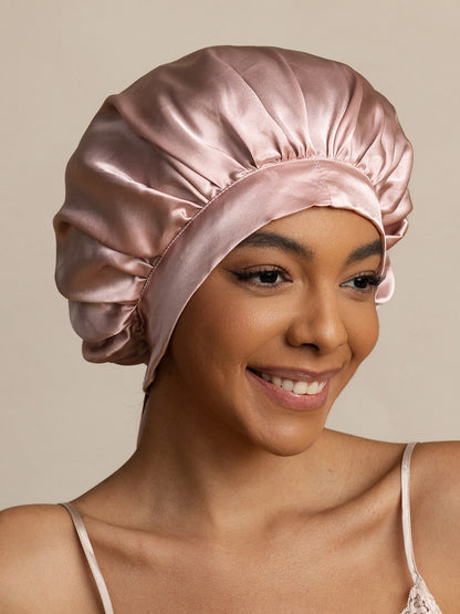 Gorro de dormir elegante de seda pura con cintas largas