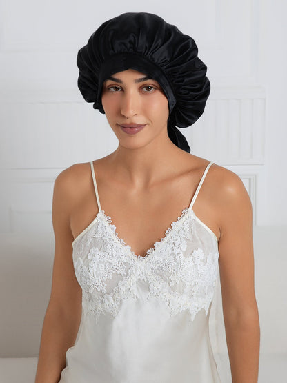 Gorro de dormir elegante de seda pura con cintas largas