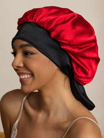 Gorro de noche casual de seda pura con cintas largas (Bicolor y reversible)