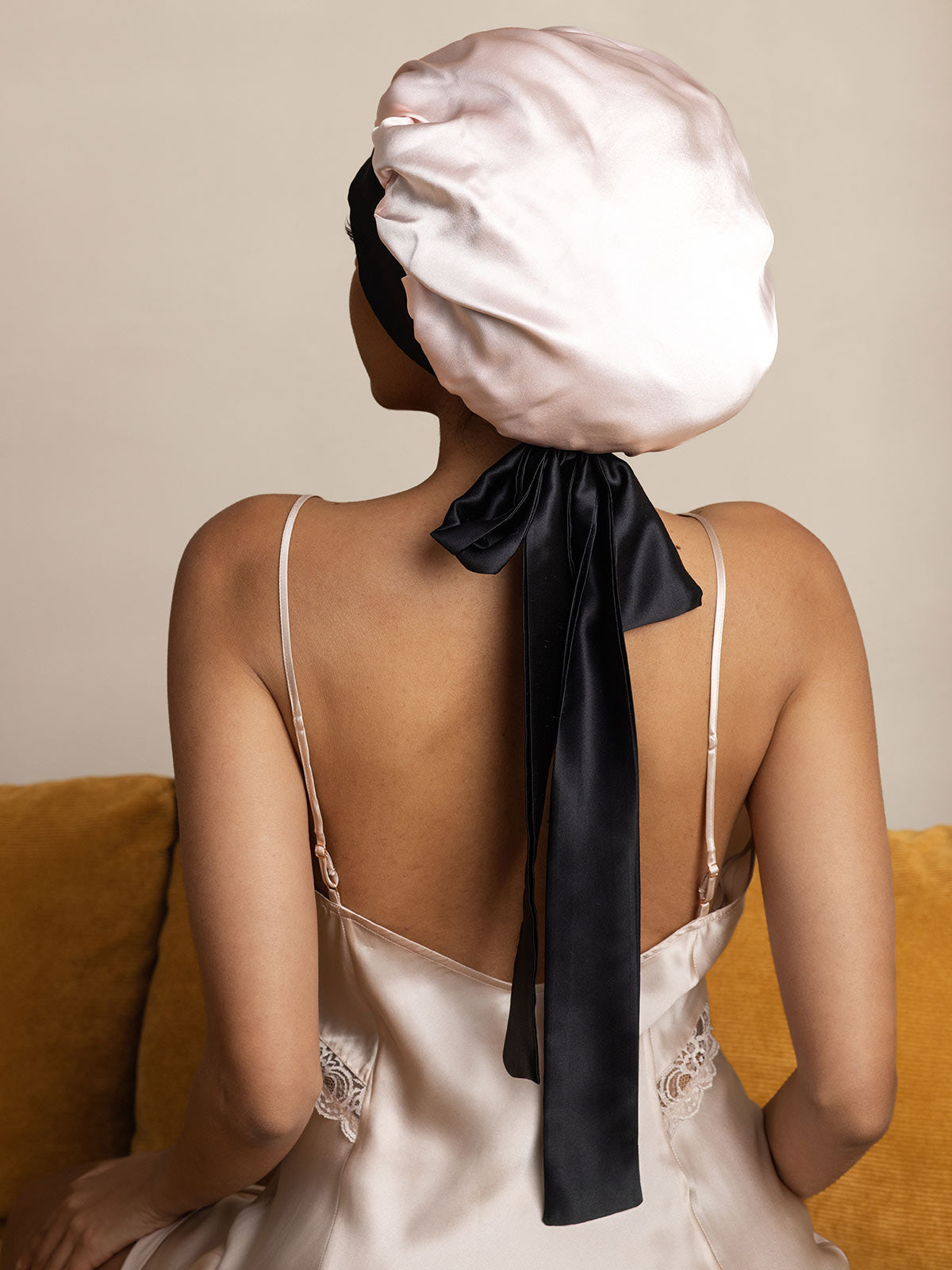 Gorro de noche casual de seda pura con cintas largas (Bicolor y reversible)