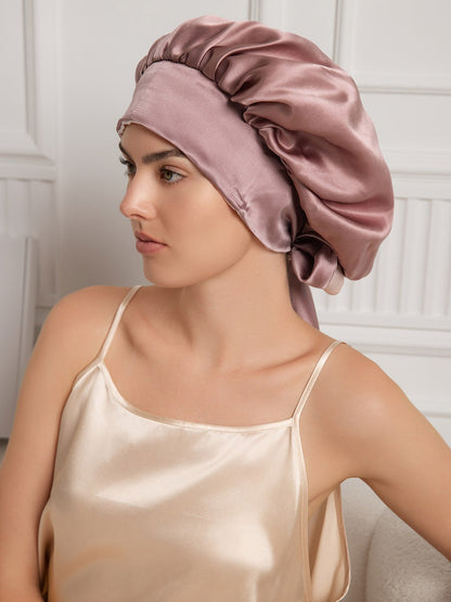 Gorro de noche casual de seda pura con cintas largas (Bicolor y reversible)