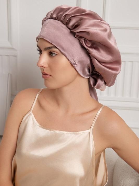 Gorro de noche casual de seda pura con cintas largas (Bicolor y reversible)