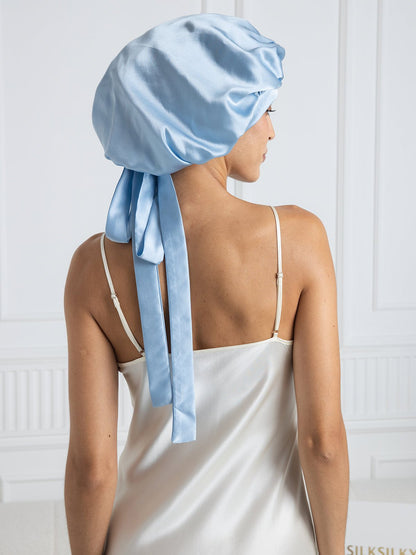 Gorro de dormir elegante de seda pura con cintas largas