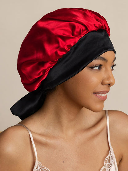 Gorro de noche casual de seda pura con cintas largas (Bicolor y reversible)