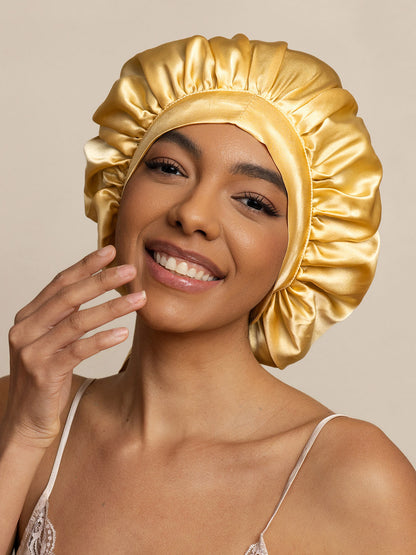 Gorro de dormir elegante de seda pura con cintas largas