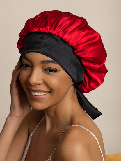 Gorro de noche casual de seda pura con cintas largas (Bicolor y reversible)
