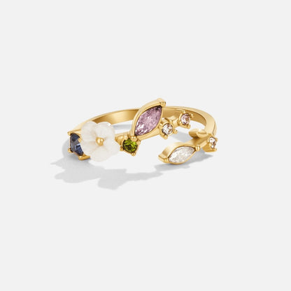Anillo Flor blanca cristalina | Oro