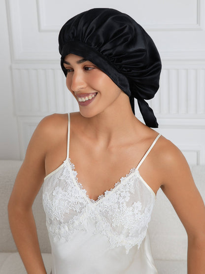 Gorro de dormir elegante de seda pura con cintas largas