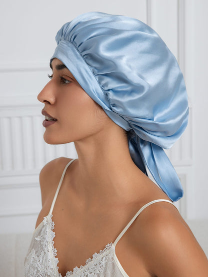 Gorro de dormir elegante de seda pura con cintas largas