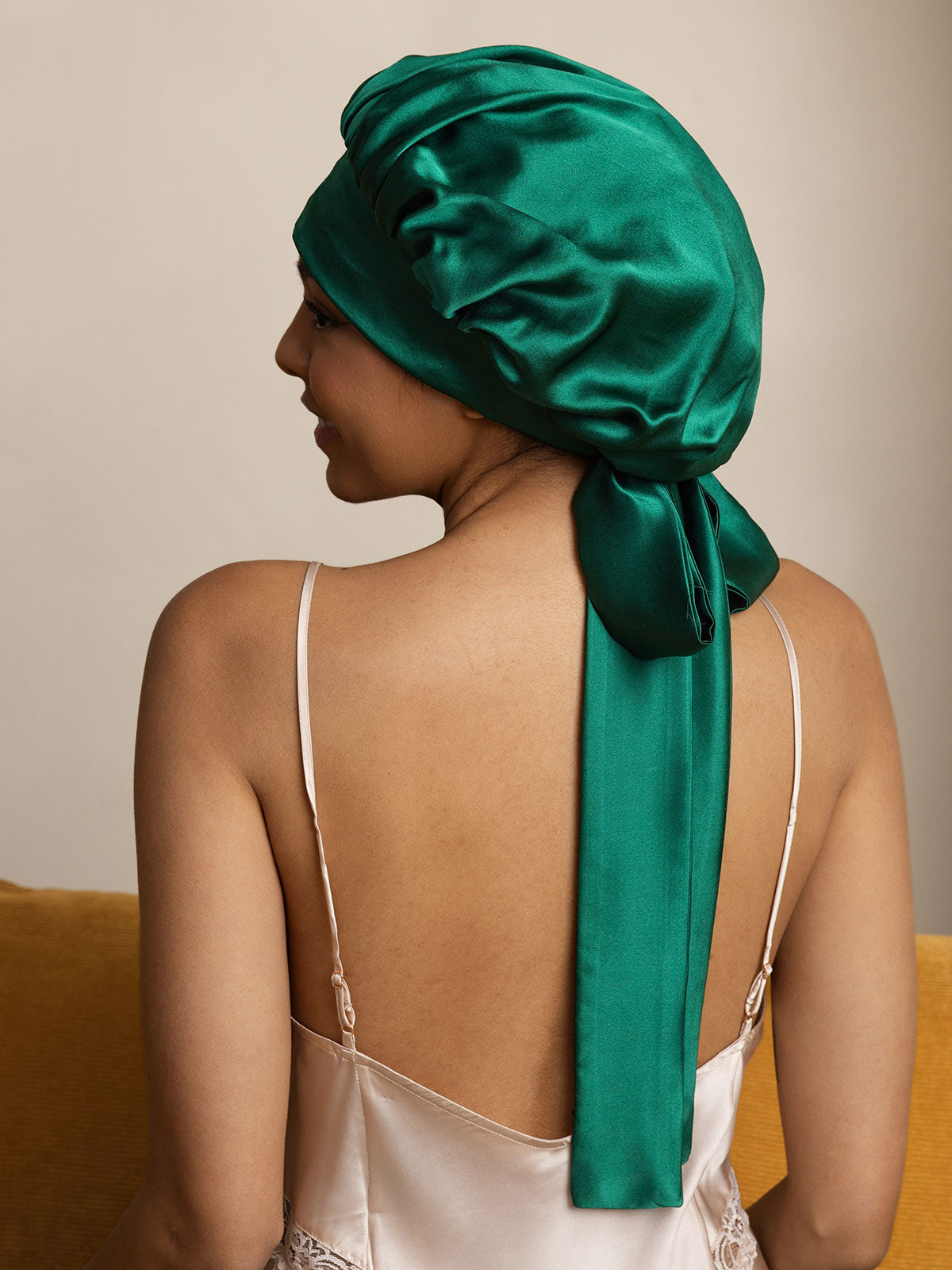Gorro de noche casual de seda pura con cintas largas (Bicolor y reversible)