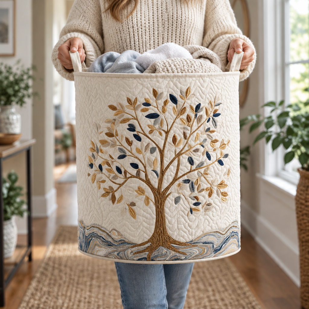 Árbol en Flor - cesto lleno de ropa en uso
