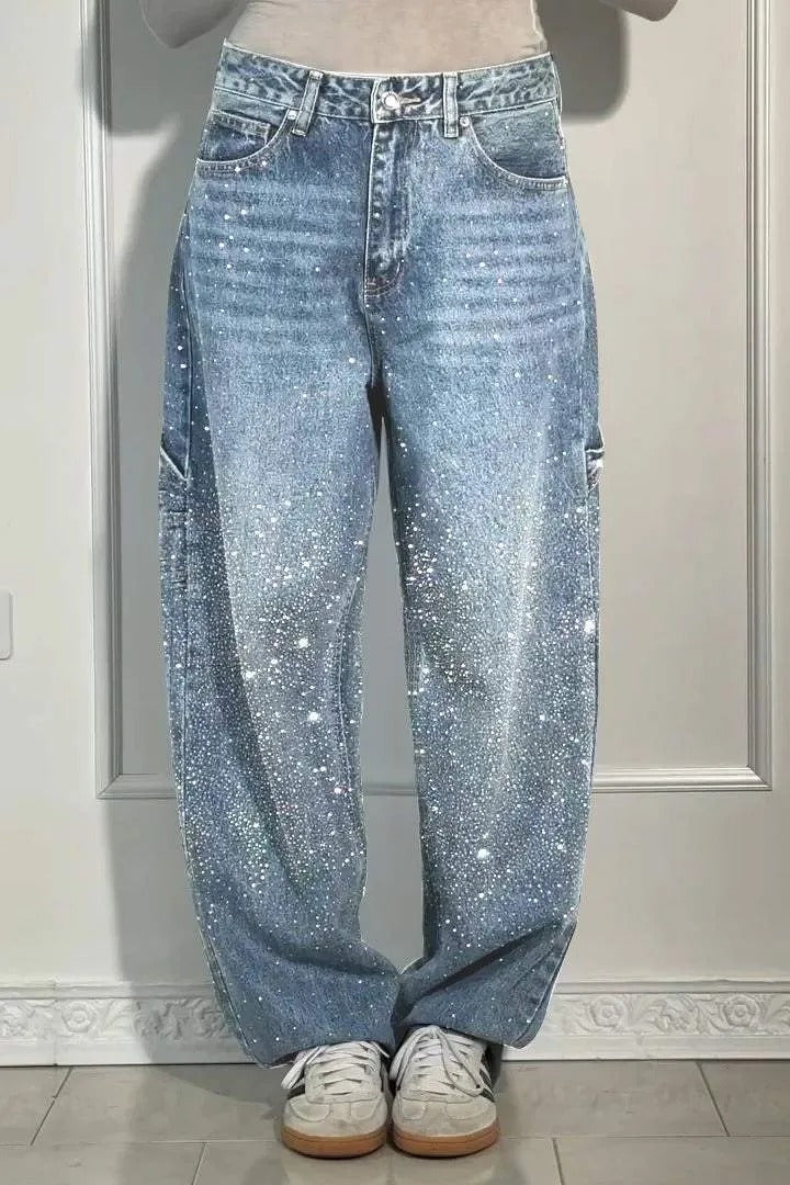 TIRZA | Vaqueros de pierna ancha con detalles de strass