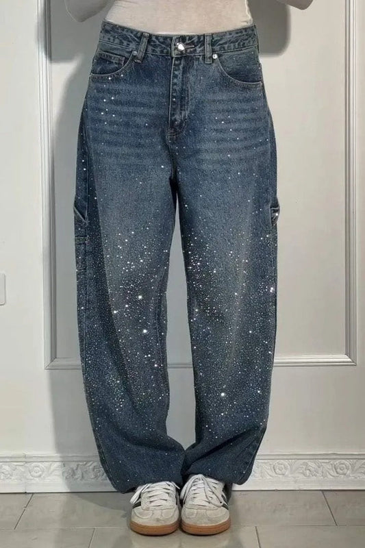 TIRZA | Vaqueros de pierna ancha con detalles de strass